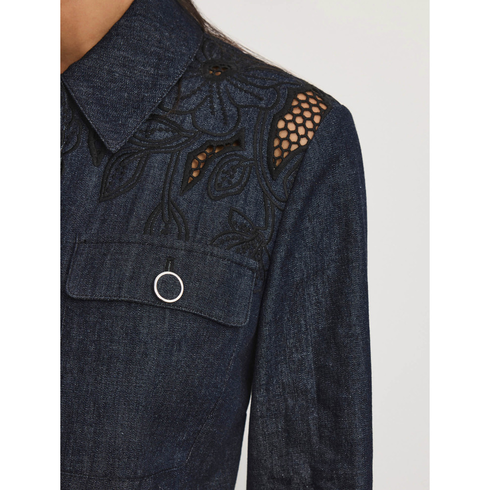 Veronica Beard Kiki Eyelet Jacket Navy Chambray Cinched Field Jacket - Picture 5 of 12